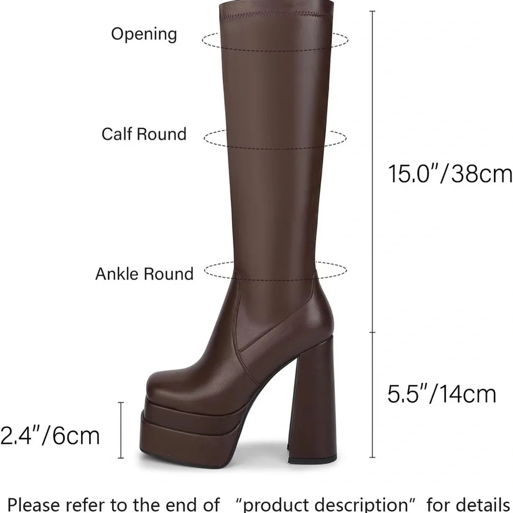 Wet Kiss •  Brown Platform Knee High Boots Women Chunky Heel